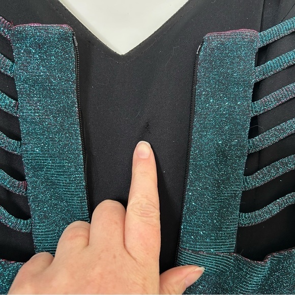 Morgan and Co Teal and Pink Evening Gown Cage Back Shimmer Maxi Dress SZ XS - Picture 14 of 16